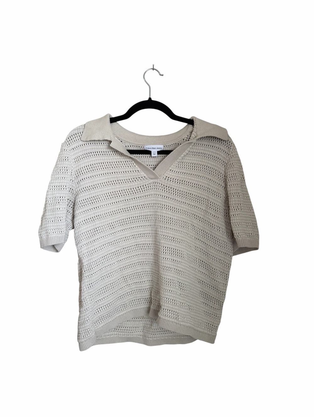 Calvin Klein Jeans Cream Open-Weave Polo Tee